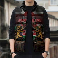 Happy Kenya Independence Day Sleeveless Puffer Jacket Coat Of Arms With Kente Pattern - Wonder Print Shop