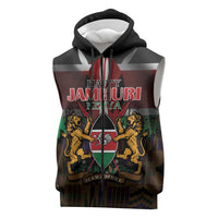 Happy Kenya Independence Day Sleeveless Zip Hoodie Coat Of Arms With Kente Pattern - Wonder Print Shop