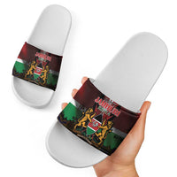 Happy Kenya Independence Day Slide Sandals Coat Of Arms With Kente Pattern - Wonder Print Shop