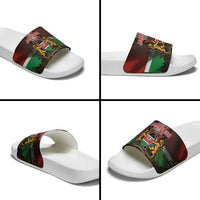 Happy Kenya Independence Day Slide Sandals Coat Of Arms With Kente Pattern - Wonder Print Shop