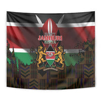 Happy Kenya Independence Day Tapestry Coat Of Arms With Kente Pattern - Wonder Print Shop