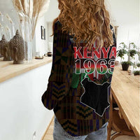 Happy Kenya Independence Day Women Casual Shirt Coat Of Arms With Kente Pattern - Wonder Print Shop