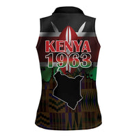Happy Kenya Independence Day Women Sleeveless Polo Shirt Coat Of Arms With Kente Pattern - Wonder Print Shop