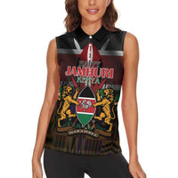 Happy Kenya Independence Day Women Sleeveless Polo Shirt Coat Of Arms With Kente Pattern - Wonder Print Shop