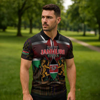 Happy Kenya Independence Day Zipper Polo Shirt Coat Of Arms With Kente Pattern - Wonder Print Shop