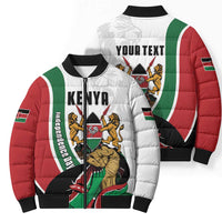 Personalized Kenya Jamhuri Day Bomber Puffer Jacket Lion With Coat Of Arms - Wonder Print Shop