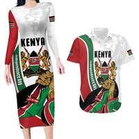 Personalized Kenya Jamhuri Day Couples Matching Long Sleeve Bodycon Dress and Hawaiian Shirt Lion With Coat Of Arms - Wonder Print Shop