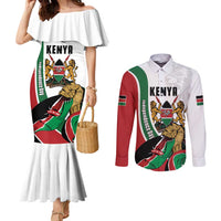 Personalized Kenya Jamhuri Day Couples Matching Mermaid Dress and Long Sleeve Button Shirt Lion With Coat Of Arms - Wonder Print Shop