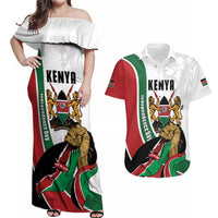 Personalized Kenya Jamhuri Day Couples Matching Off Shoulder Maxi Dress and Hawaiian Shirt Lion With Coat Of Arms - Wonder Print Shop