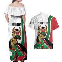 Personalized Kenya Jamhuri Day Couples Matching Off Shoulder Maxi Dress and Hawaiian Shirt Lion With Coat Of Arms - Wonder Print Shop