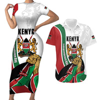 Personalized Kenya Jamhuri Day Couples Matching Short Sleeve Bodycon Dress and Hawaiian Shirt Lion With Coat Of Arms - Wonder Print Shop