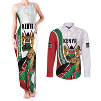 Personalized Kenya Jamhuri Day Couples Matching Tank Maxi Dress and Long Sleeve Button Shirt Lion With Coat Of Arms - Wonder Print Shop