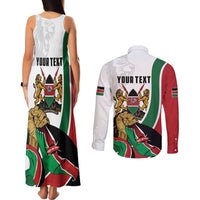 Personalized Kenya Jamhuri Day Couples Matching Tank Maxi Dress and Long Sleeve Button Shirt Lion With Coat Of Arms - Wonder Print Shop