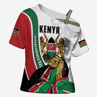 Personalized Kenya Jamhuri Day Cross Shoulder Shirt Lion With Coat Of Arms - Wonder Print Shop