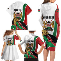 Personalized Kenya Jamhuri Day Family Matching Long Sleeve Bodycon Dress and Hawaiian Shirt Lion With Coat Of Arms - Wonder Print Shop