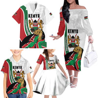 Personalized Kenya Jamhuri Day Family Matching Off The Shoulder Long Sleeve Dress and Hawaiian Shirt Lion With Coat Of Arms - Wonder Print Shop