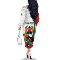 Personalized Kenya Jamhuri Day Family Matching Off The Shoulder Long Sleeve Dress and Hawaiian Shirt Lion With Coat Of Arms - Wonder Print Shop
