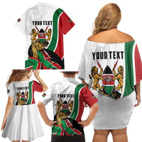 Personalized Kenya Jamhuri Day Family Matching Off Shoulder Short Dress and Hawaiian Shirt Lion With Coat Of Arms - Wonder Print Shop