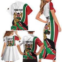 Personalized Kenya Jamhuri Day Family Matching Short Sleeve Bodycon Dress and Hawaiian Shirt Lion With Coat Of Arms - Wonder Print Shop