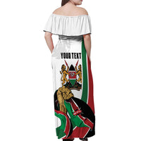 Personalized Kenya Jamhuri Day Off Shoulder Maxi Dress Lion With Coat Of Arms - Wonder Print Shop