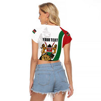 Personalized Kenya Jamhuri Day Raglan Cropped T Shirt Lion With Coat Of Arms - Wonder Print Shop