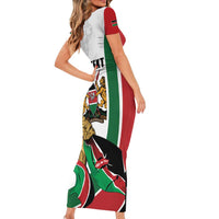 Personalized Kenya Jamhuri Day Short Sleeve Bodycon Dress Lion With Coat Of Arms - Wonder Print Shop
