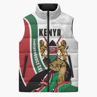 Personalized Kenya Jamhuri Day Sleeveless Puffer Jacket Lion With Coat Of Arms - Wonder Print Shop
