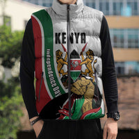 Personalized Kenya Jamhuri Day Sleeveless Puffer Jacket Lion With Coat Of Arms - Wonder Print Shop
