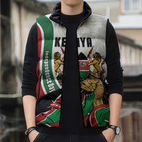 Personalized Kenya Jamhuri Day Sleeveless Puffer Jacket Lion With Coat Of Arms - Wonder Print Shop