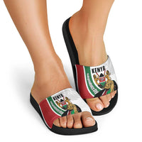 Kenya Jamhuri Day Slide Sandals Lion With Coat Of Arms - Wonder Print Shop