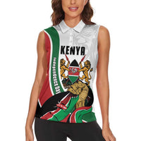 Personalized Kenya Jamhuri Day Women Sleeveless Polo Shirt Lion With Coat Of Arms - Wonder Print Shop