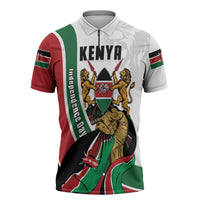 Personalized Kenya Jamhuri Day Zipper Polo Shirt Lion With Coat Of Arms - Wonder Print Shop