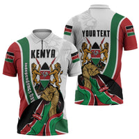 Personalized Kenya Jamhuri Day Zipper Polo Shirt Lion With Coat Of Arms - Wonder Print Shop
