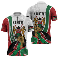 Personalized Kenya Jamhuri Day Zipper Polo Shirt Lion With Coat Of Arms - Wonder Print Shop