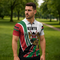 Personalized Kenya Jamhuri Day Zipper Polo Shirt Lion With Coat Of Arms - Wonder Print Shop