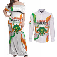 Personalized Niger Republic Day Couples Matching Off Shoulder Maxi Dress and Long Sleeve Button Shirt Coat Of Arms With Flag - Wonder Print Shop