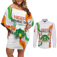 Personalized Niger Republic Day Couples Matching Off Shoulder Short Dress and Long Sleeve Button Shirt Coat Of Arms With Flag - Wonder Print Shop