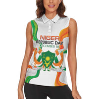 Personalized Niger Republic Day Women Sleeveless Polo Shirt Coat Of Arms With Flag - Wonder Print Shop