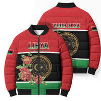 Personalized Libya Independence Day Bomber Puffer Jacket Pomegranate Blossom With Libyan Seal - Wonder Print Shop