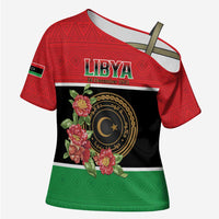 Personalized Libya Independence Day Cross Shoulder Shirt Pomegranate Blossom With Libyan Seal - Wonder Print Shop