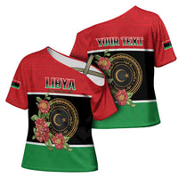 Personalized Libya Independence Day Cross Shoulder Shirt Pomegranate Blossom With Libyan Seal - Wonder Print Shop