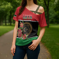 Personalized Libya Independence Day Cross Shoulder Shirt Pomegranate Blossom With Libyan Seal - Wonder Print Shop