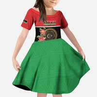 Personalized Libya Independence Day Kid Short Sleeve Dress Pomegranate Blossom With Libyan Seal - Wonder Print Shop