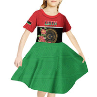 Personalized Libya Independence Day Kid Short Sleeve Dress Pomegranate Blossom With Libyan Seal - Wonder Print Shop