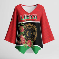 Personalized Libya Independence Day Kimono Sleeve Blouse Pomegranate Blossom With Libyan Seal - Wonder Print Shop