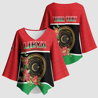 Personalized Libya Independence Day Kimono Sleeve Blouse Pomegranate Blossom With Libyan Seal - Wonder Print Shop