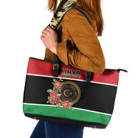 Libya Independence Day Leather Tote Bag Pomegranate Blossom With Libyan Seal - Wonder Print Shop