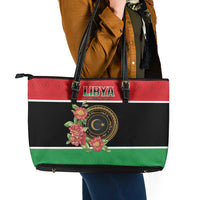 Libya Independence Day Leather Tote Bag Pomegranate Blossom With Libyan Seal - Wonder Print Shop
