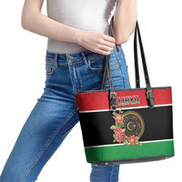 Libya Independence Day Leather Tote Bag Pomegranate Blossom With Libyan Seal - Wonder Print Shop