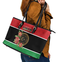 Libya Independence Day Leather Tote Bag Pomegranate Blossom With Libyan Seal - Wonder Print Shop